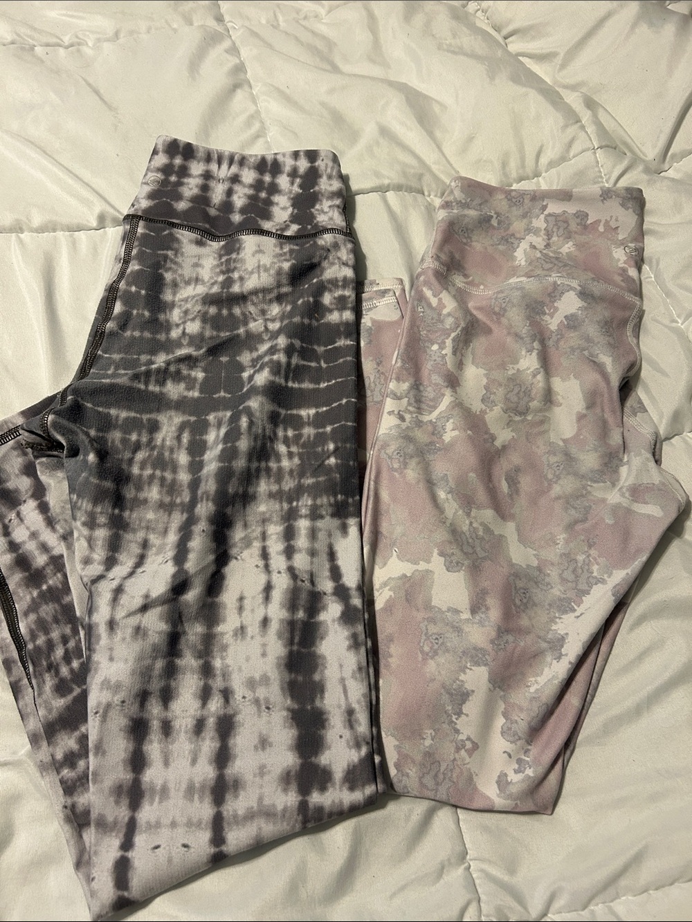 Savvi Tie-Dye & Marble Print Leggings Duo - Black/White and Blush Gray